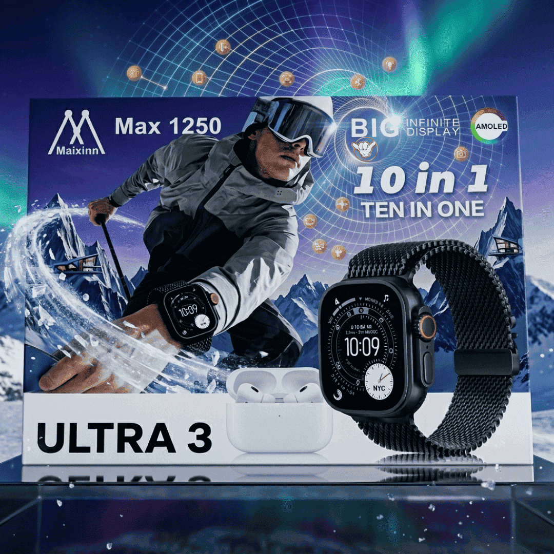 Maixinn Max 1250 Smart Watch | 10in1 + AMOLED + Free Earbuds | MoodOn.pk