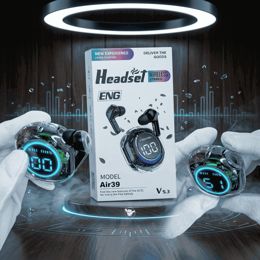 Air39 Transparent Earbuds | LED Display + 6 Colors | MoodOn.pk