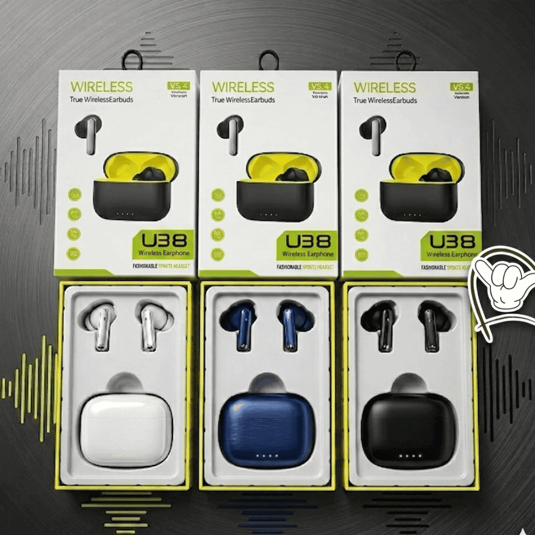 U38 Sports Earbuds | Neon Case + LED + Bluetooth 5.4 | MoodOn.pk
