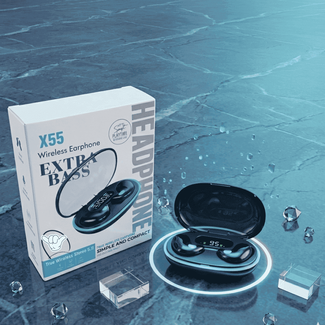 X55 Wireless Earbuds | Extra Bass + LED Display | MoodOn.pk