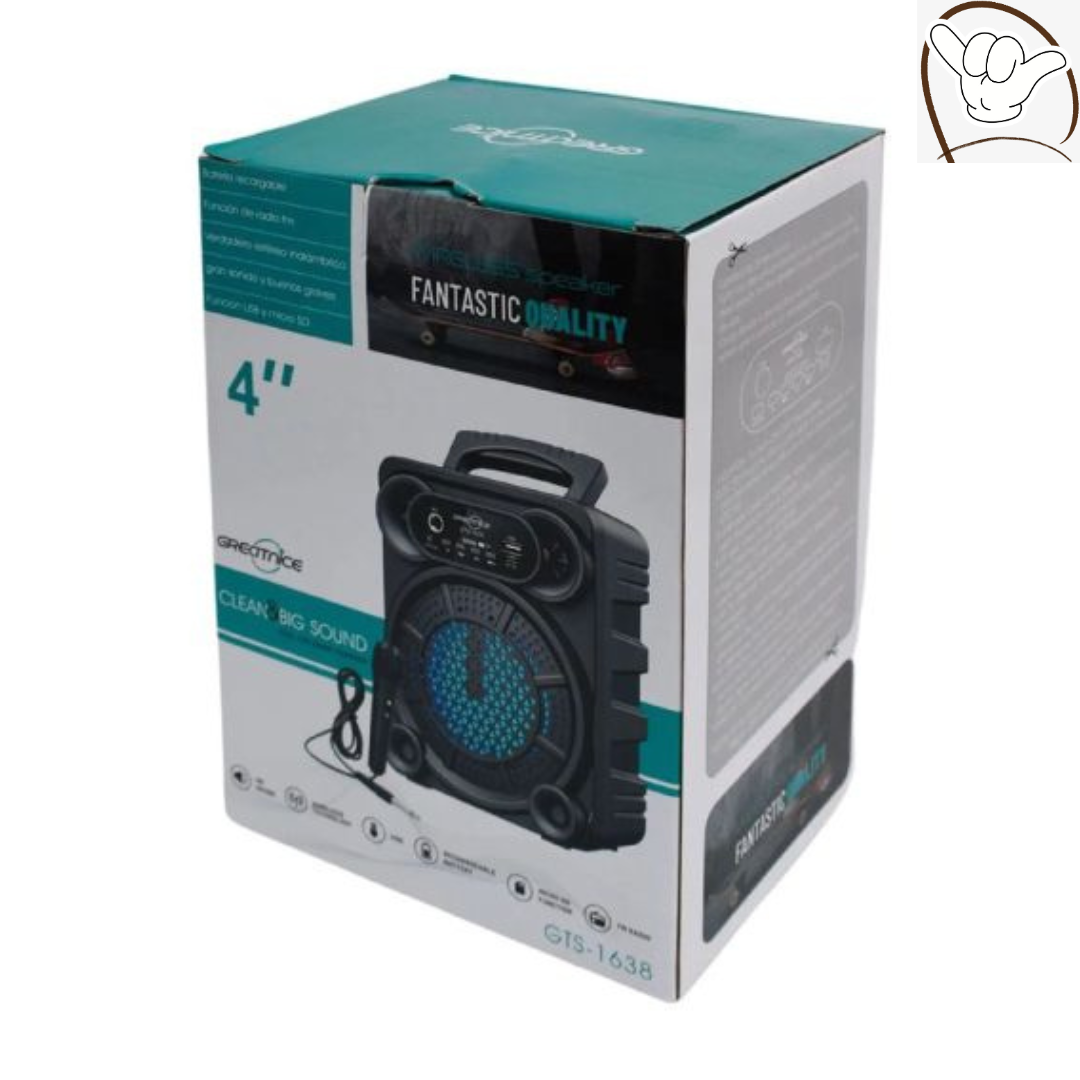 Wireless Bluetooth Speaker GTS-1638 | 4 Inch Portable Sound System with Extra Bass & Free Mic