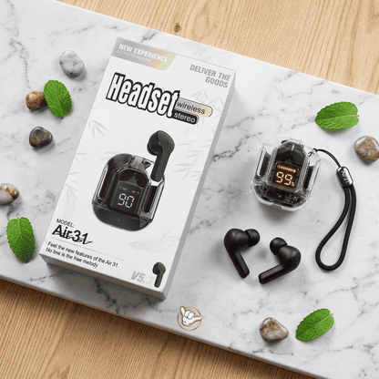 Air31 Crystal Earbuds | LED Display + 5 Colors | MoodOn.pk