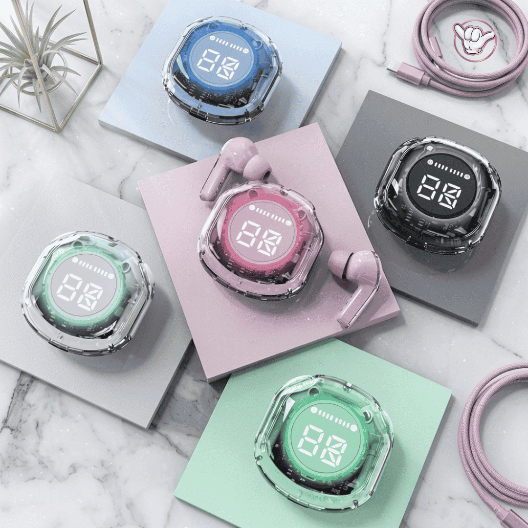 Air39 Transparent Earbuds | LED Display + 6 Colors | MoodOn.pk