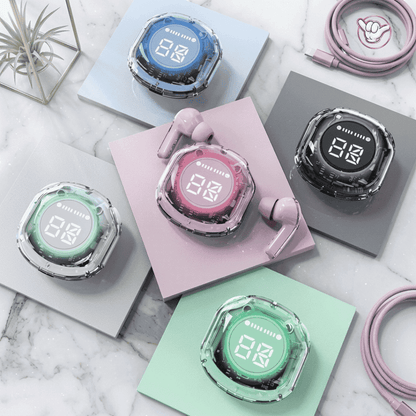 Air39 Transparent Earbuds | LED Display + 6 Colors | MoodOn.pk