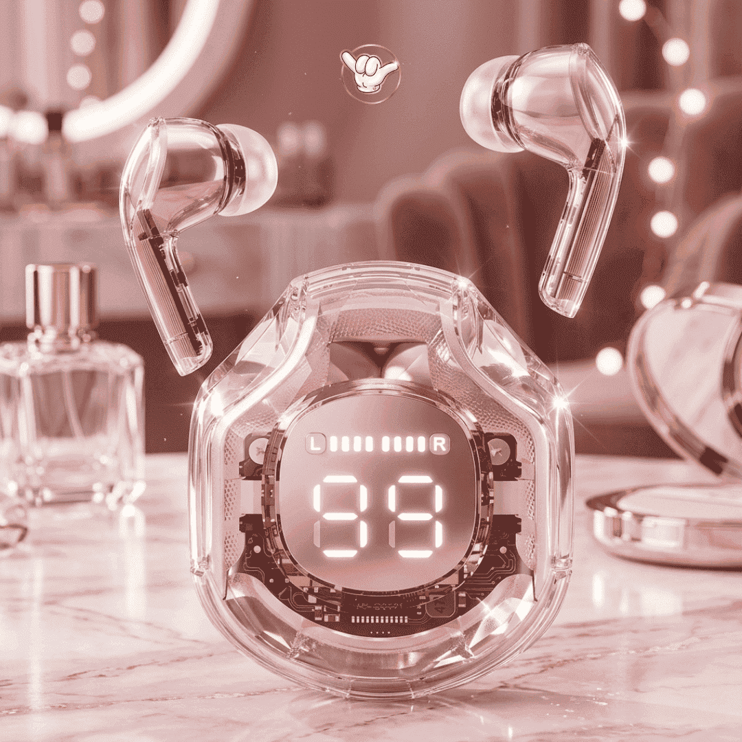 Air39 Transparent Earbuds | LED Display + 6 Colors | MoodOn.pk