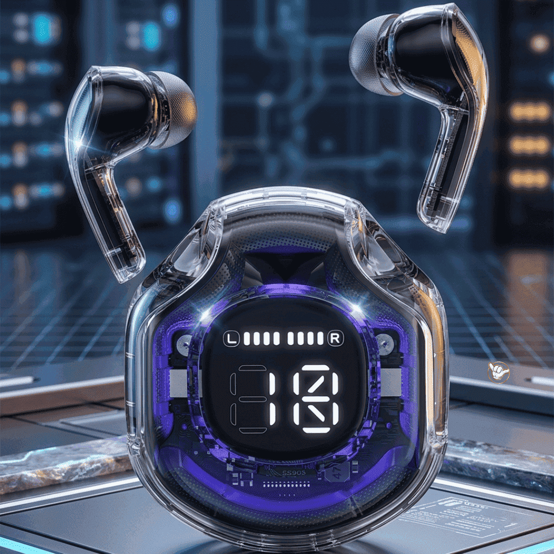 Air39 Transparent Earbuds | LED Display + 6 Colors | MoodOn.pk
