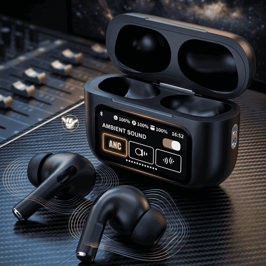 A9 Pro Black Earbuds | ANC + ENC + LCD Display | MoodOn.pk