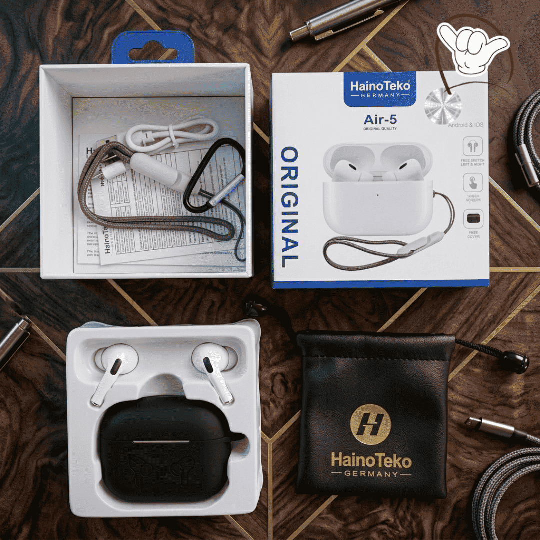 HainoTeko Air-5 Earbuds | Touch Sensor + Free Pouch | MoodOn.pk