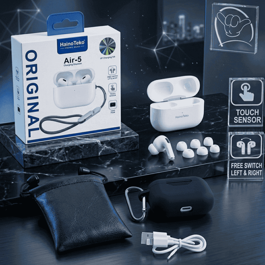 HainoTeko Air-5 Earbuds | Touch Sensor + Free Pouch | MoodOn.pk