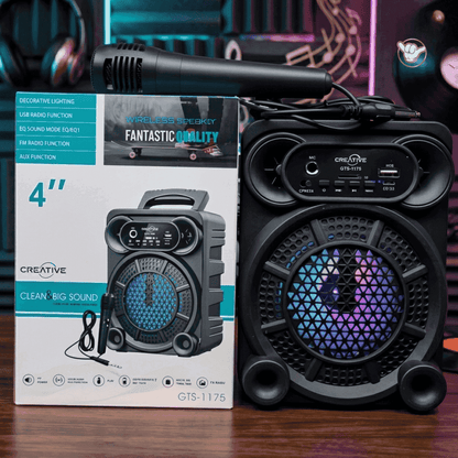 Greatnice GTS-1638 Speaker | 4" Bass + Free Mic + RGB LED | MoodOn.pk