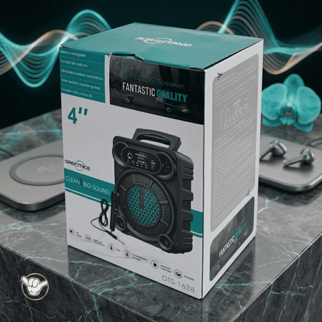Greatnice GTS-1638 Speaker | 4" Bass + Free Mic + RGB LED | MoodOn.pk