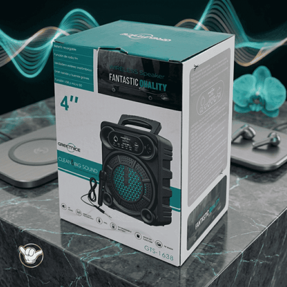 Greatnice GTS-1638 Speaker | 4" Bass + Free Mic + RGB LED | MoodOn.pk