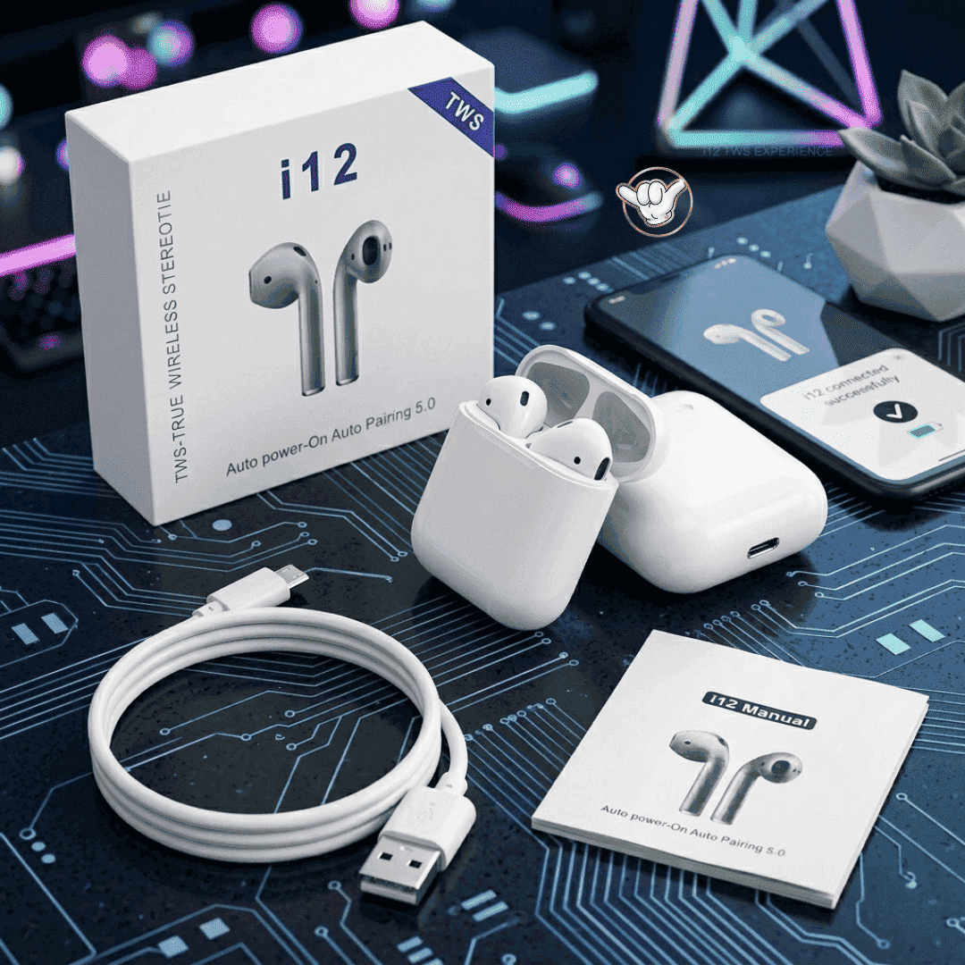 i12 TWS Earbuds | Auto Pairing + Super Bass | MoodOn.pk