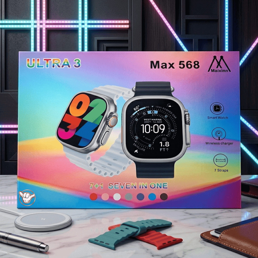 Maixinn Ultra 3 Max 568 Watch | 7 Straps + Wireless Charger | MoodOn.pk