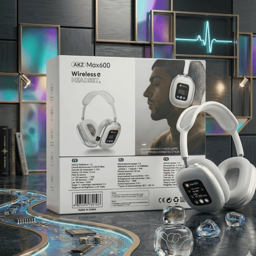 AKZ Max600 Headphones | LED Display + Deep Bass + 3 Colors | MoodOn.pk