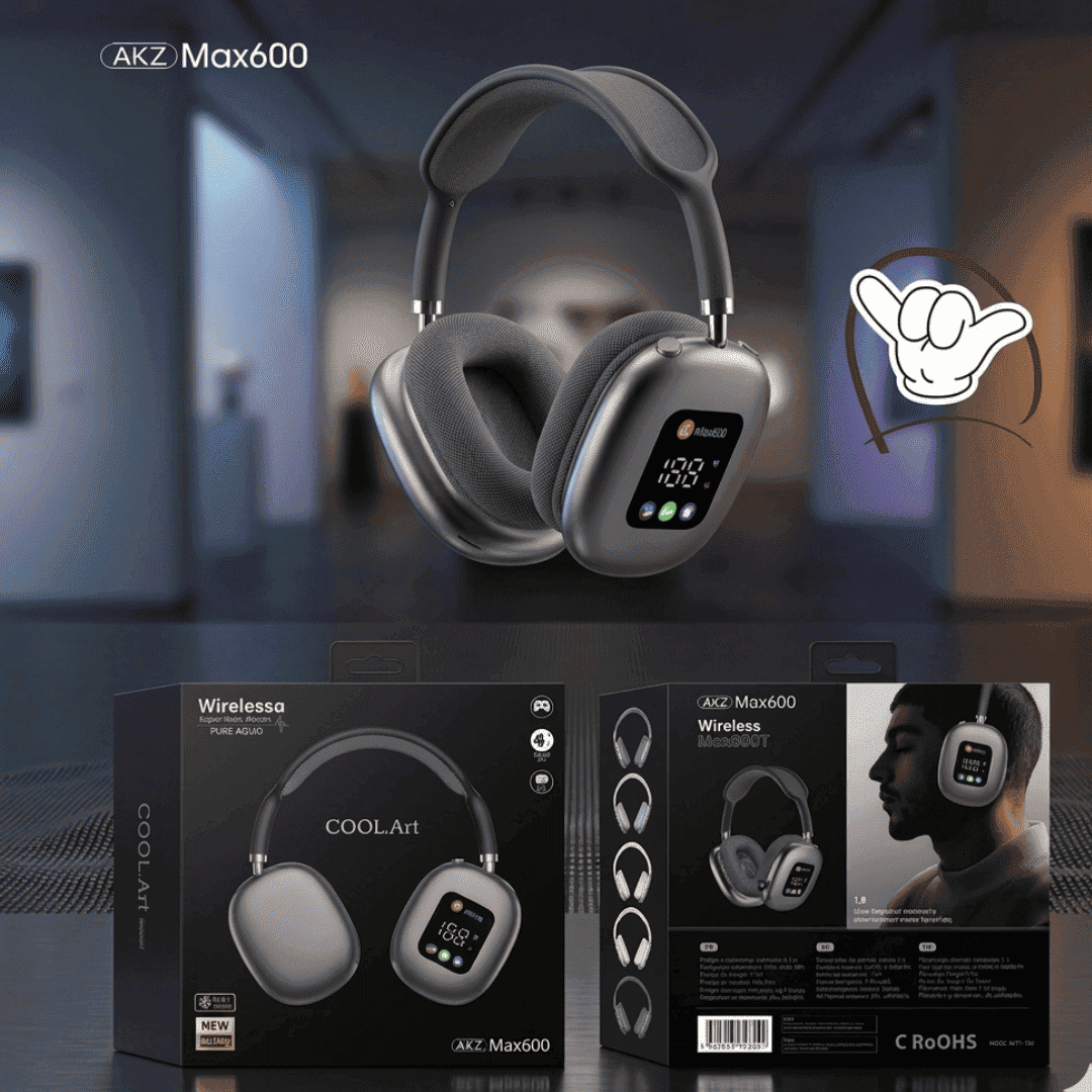 AKZ Max600 Headphones | LED Display + Deep Bass + 3 Colors | MoodOn.pk