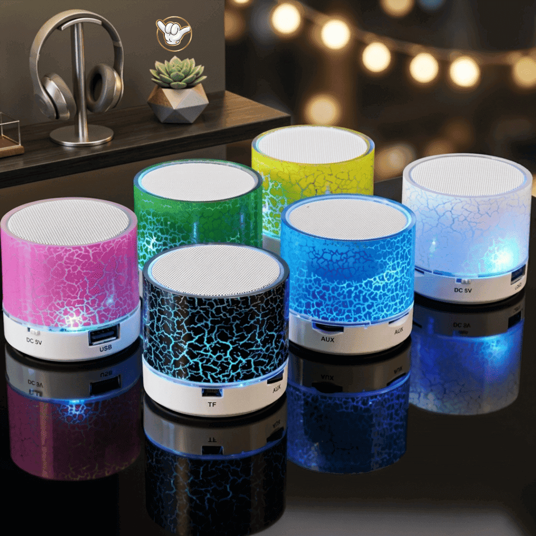 LED Crackle Mini Speaker | FM Radio + SD Card Slot + LED Light | MoodOn.pk
