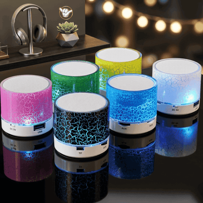LED Crackle Mini Speaker | FM Radio + SD Card Slot + LED Light | MoodOn.pk