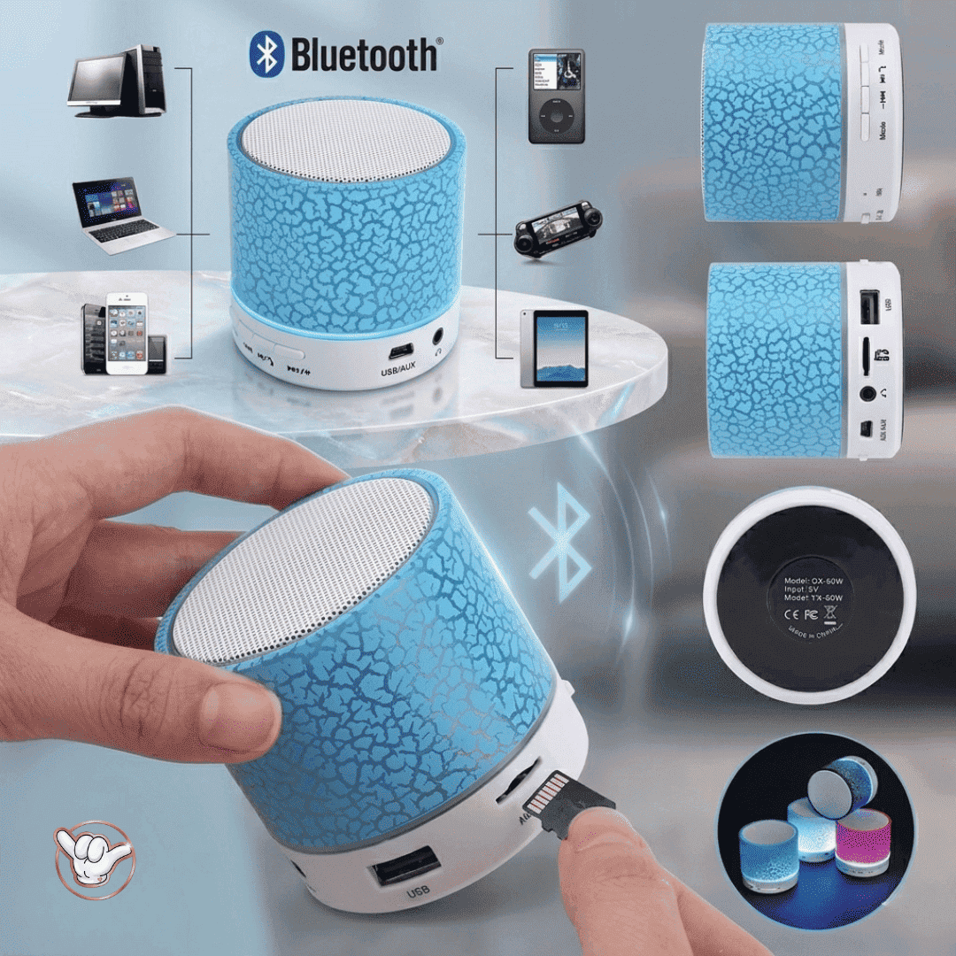 LED Crackle Mini Speaker | FM Radio + SD Card Slot + LED Light | MoodOn.pk