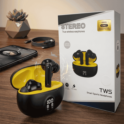 Stereo Wireless Earbuds | ENC + LED Display + Deep Bass | MoodOn.pk