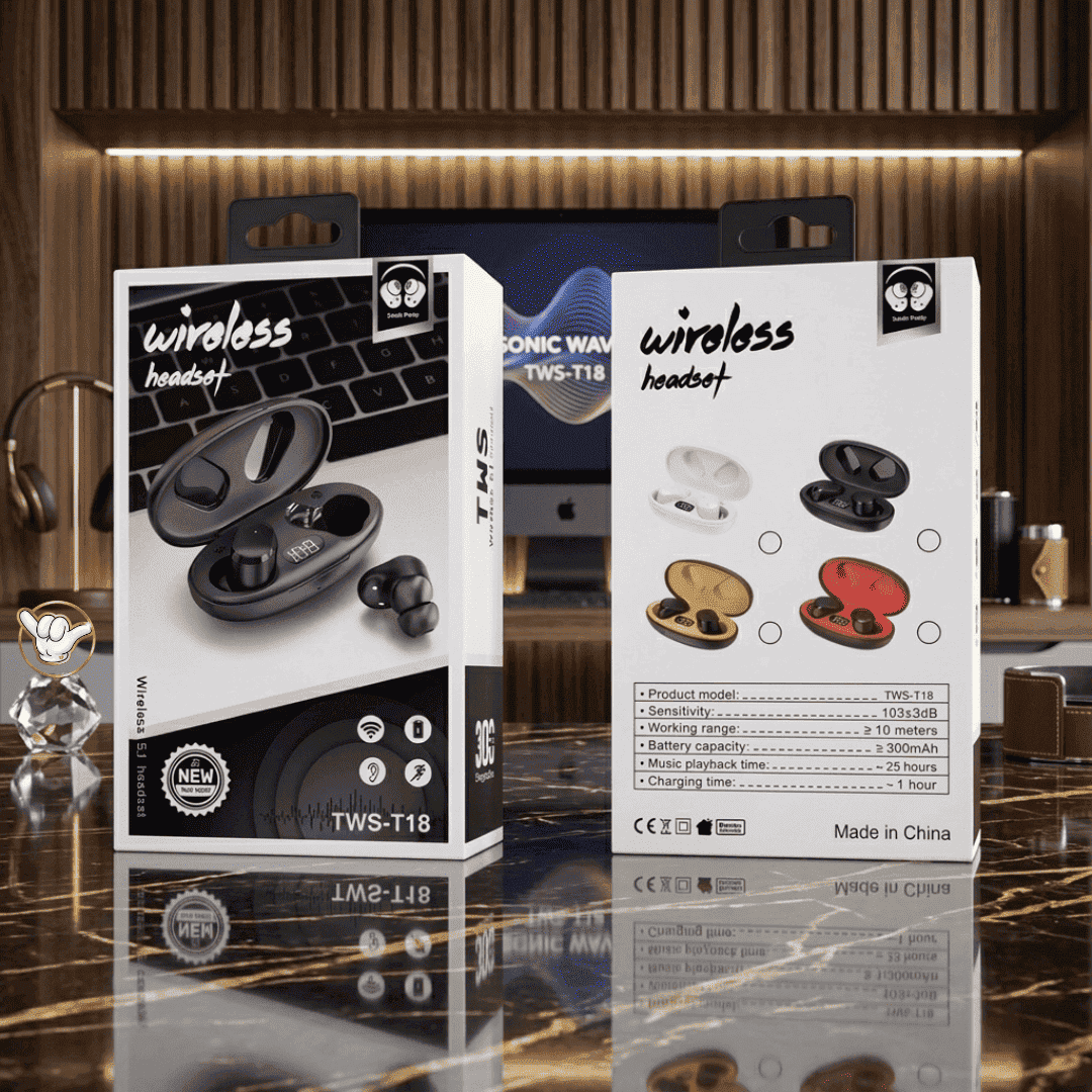 T18 TWS Earbuds | 25H Battery + LED Display | MoodOn.pk