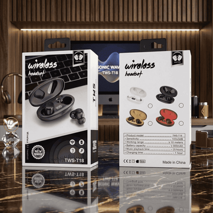 T18 TWS Earbuds | 25H Battery + LED Display | MoodOn.pk