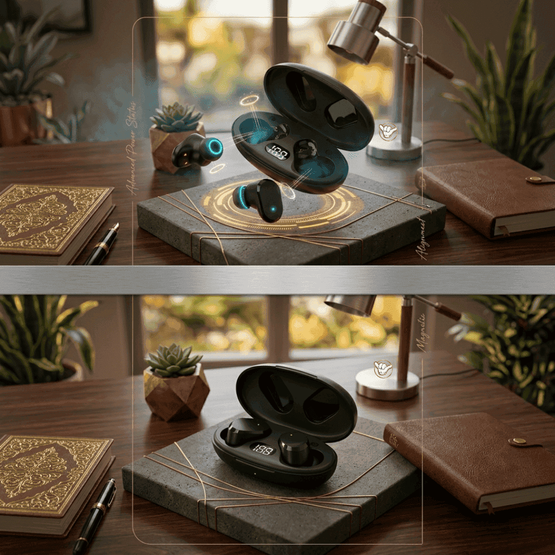 T18 TWS Earbuds | 25H Battery + LED Display | MoodOn.pk