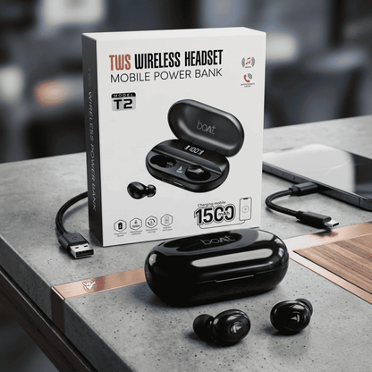 T2 TWS Earbuds | 1500mAh Power Bank Case | MoodOn.pk