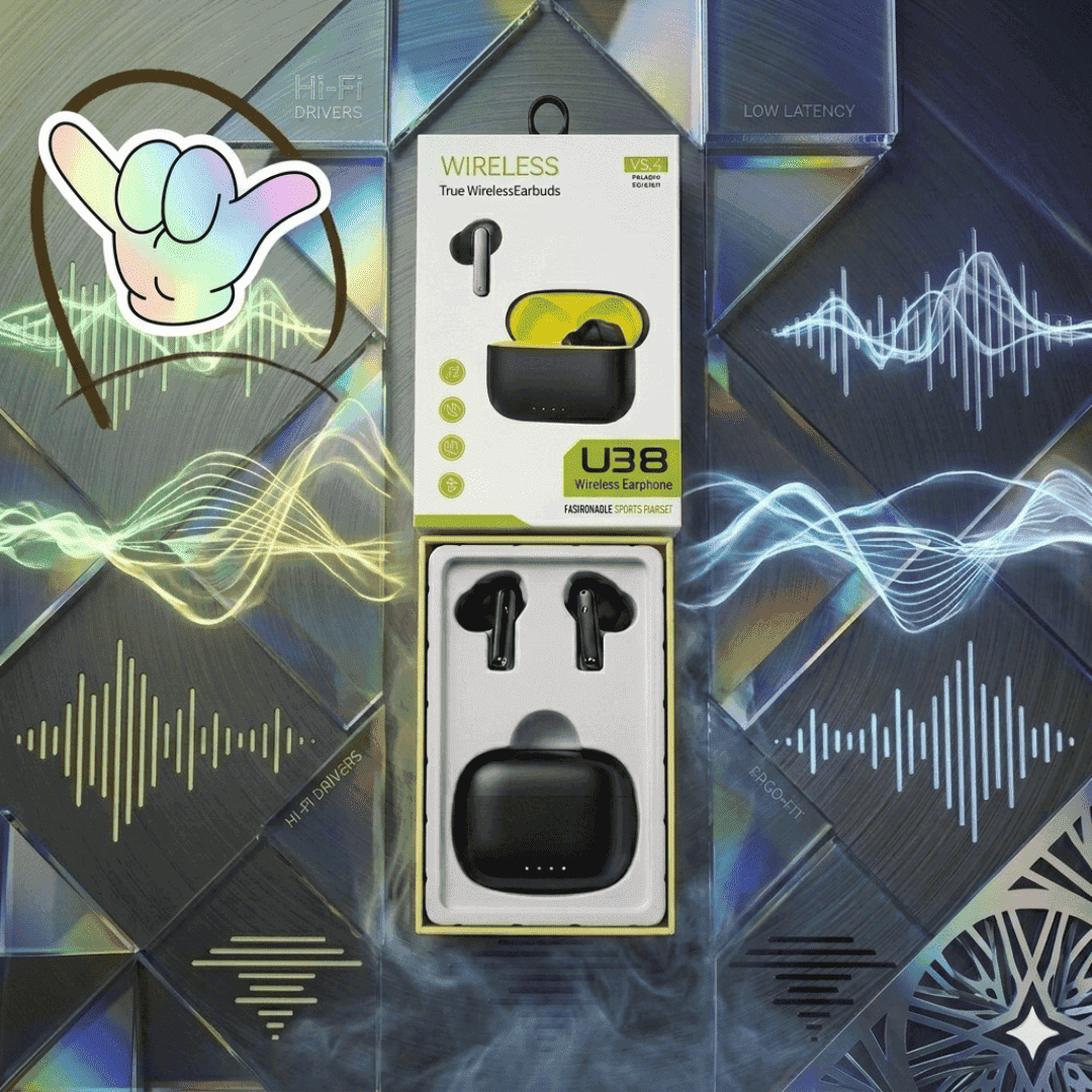 U38 Sports Earbuds | Neon Case + LED + Bluetooth 5.4 | MoodOn.pk