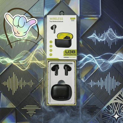 U38 Sports Earbuds | Neon Case + LED + Bluetooth 5.4 | MoodOn.pk