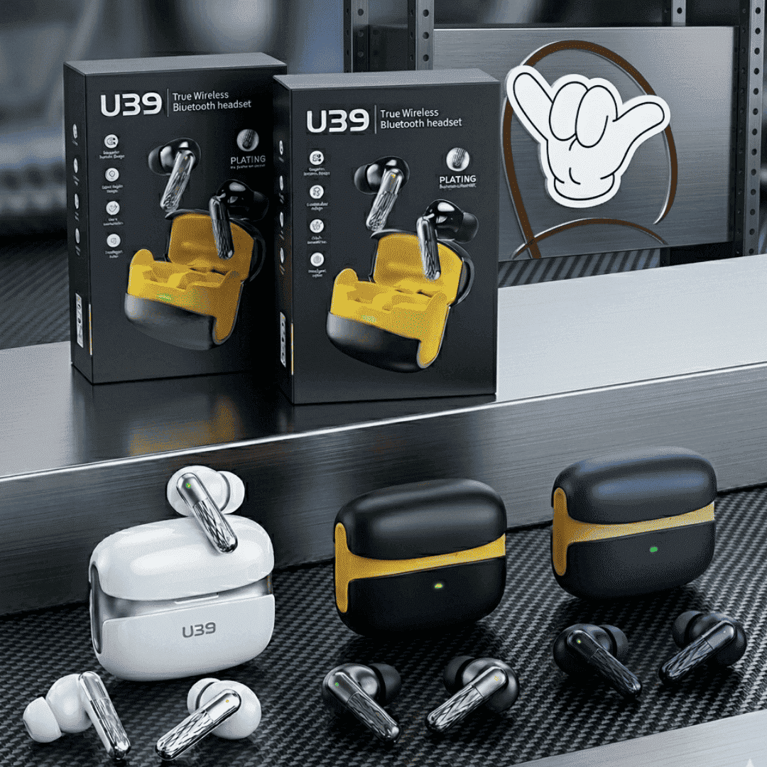 U39 Chrome Earbuds | Premium Finish + Magnetic Case | MoodOn.pk