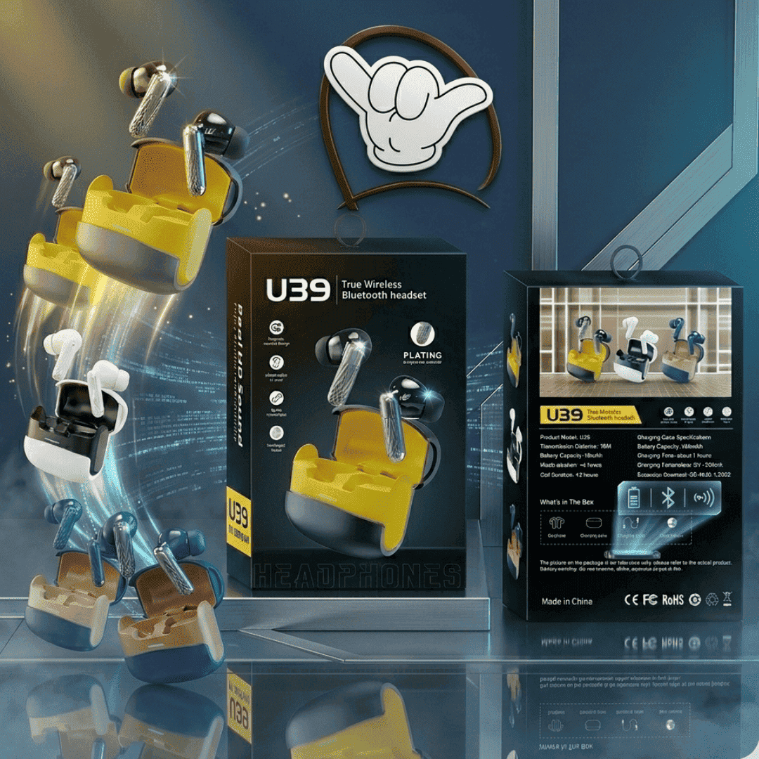 U39 Chrome Earbuds | Premium Finish + Magnetic Case | MoodOn.pk