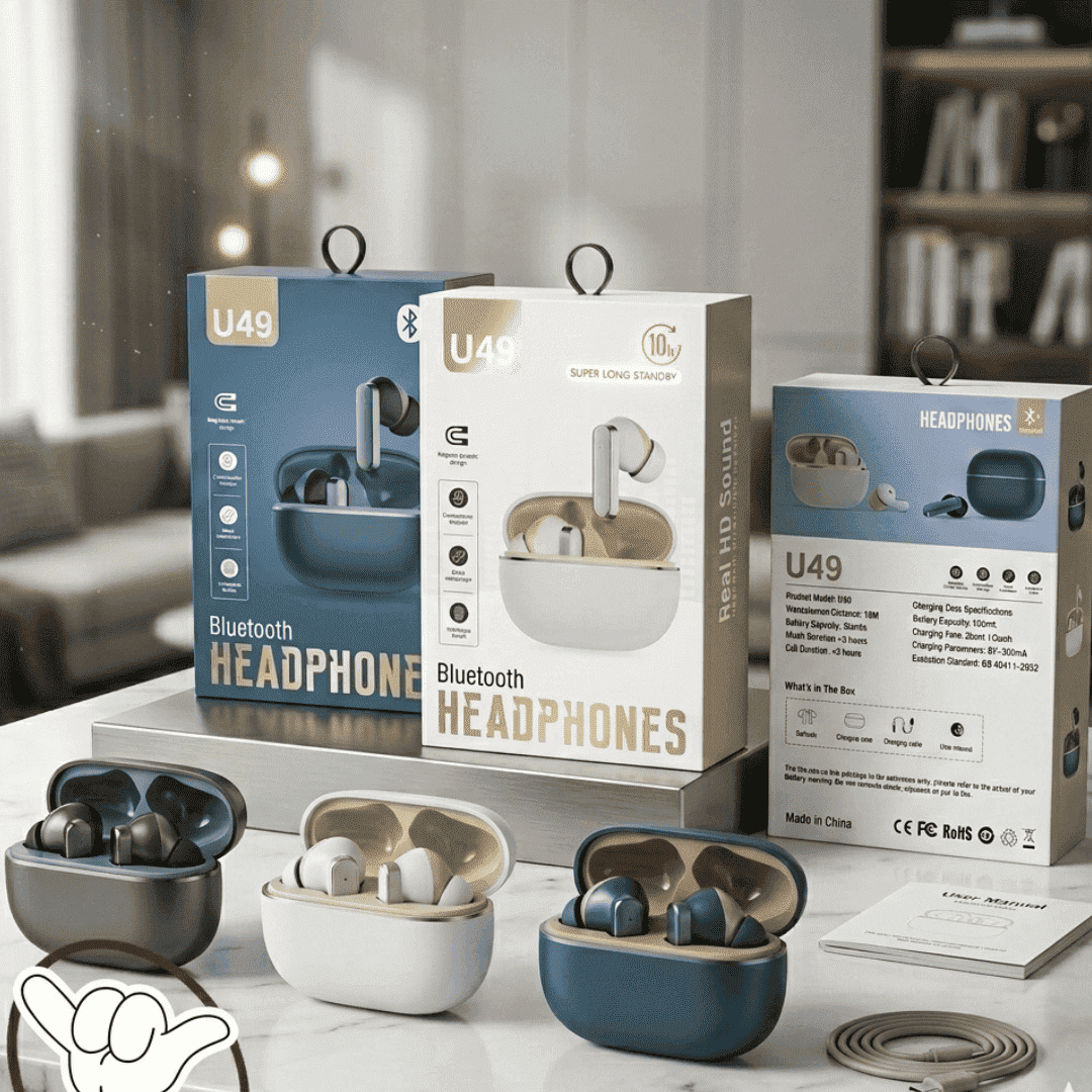 U49 Wireless Earbuds | Magnetic + HD Sound + 10H | MoodOn.pk