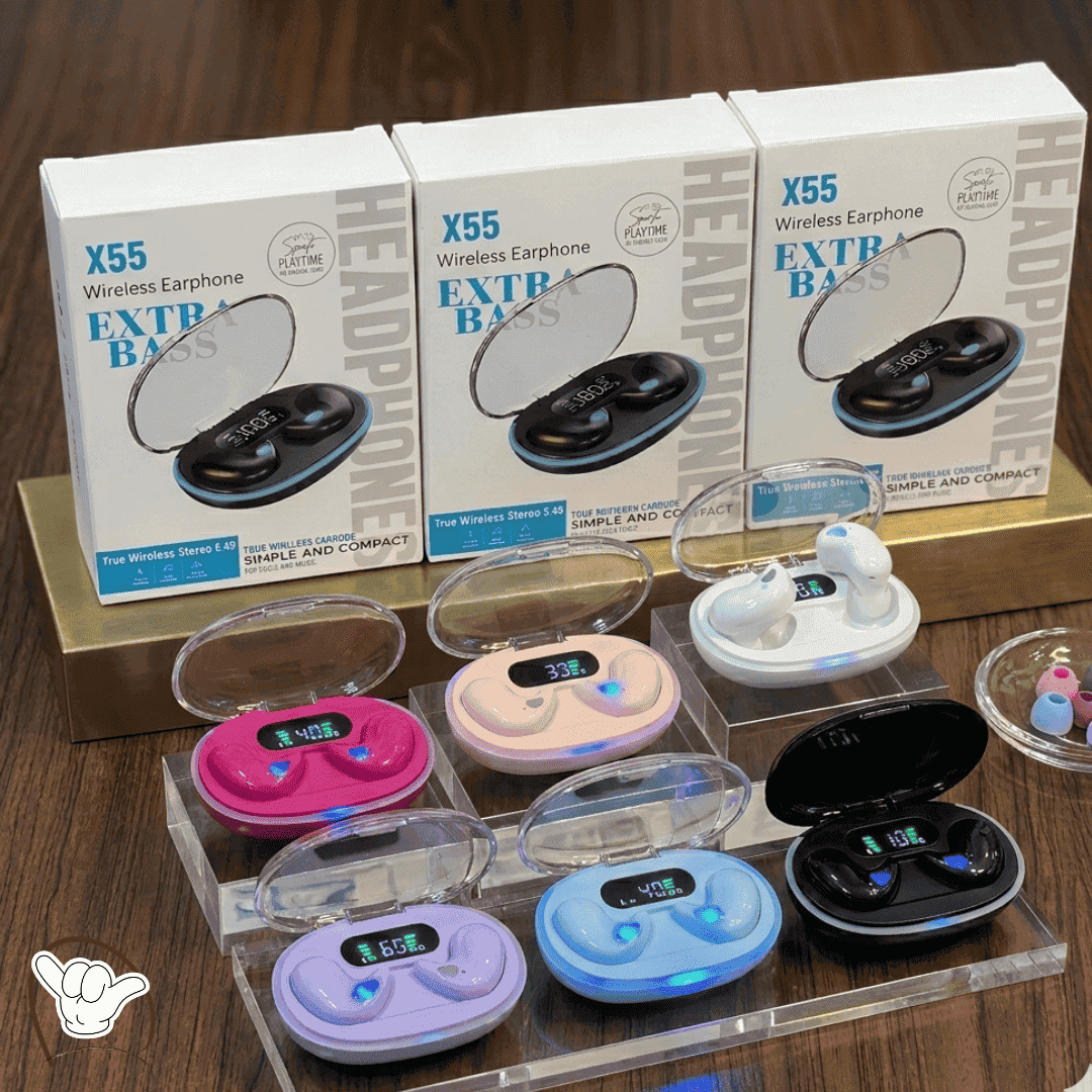 X55 Wireless Earbuds | Extra Bass + LED Display | MoodOn.pk