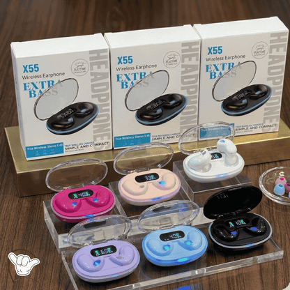 X55 Wireless Earbuds | Extra Bass + LED Display | MoodOn.pk