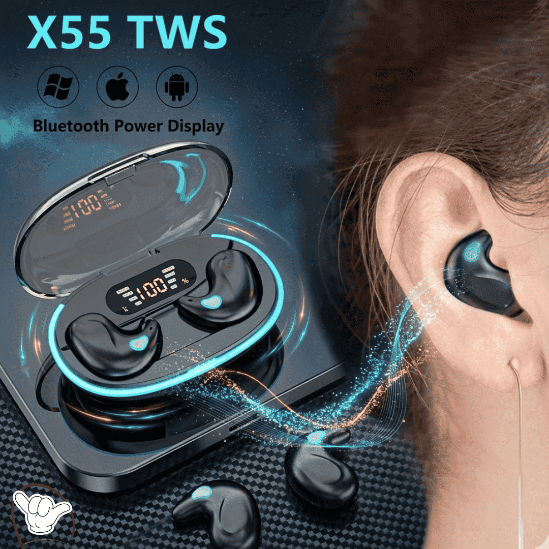 X55 Wireless Earbuds | Extra Bass + LED Display | MoodOn.pk