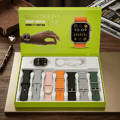D9 Ultra Smart Watch | 2.3" HD + 7 Straps + EKG | MoodOn.pk