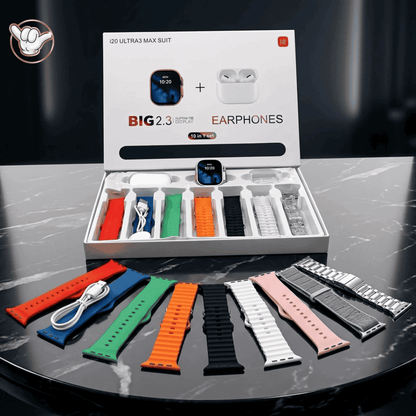 i20 Ultra 3 Max Smart Watch | 10in1 + Free Earbuds + 7 Straps | MoodOn.pk