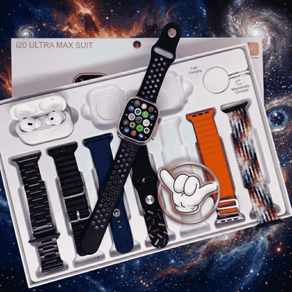 i20 Ultra 3 Max Smart Watch | 10in1 + Free Earbuds + 7 Straps | MoodOn.pk