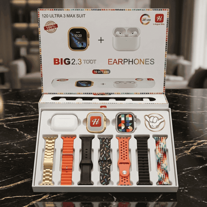 i20 Ultra 3 Max Smart Watch | 10in1 + Free Earbuds + 7 Straps | MoodOn.pk