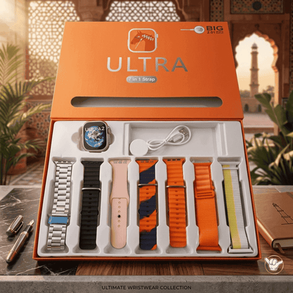 Ultra 7-in-1 Smart Watch | 2.01" HD + 7 Straps + Fitness | MoodOn.pk