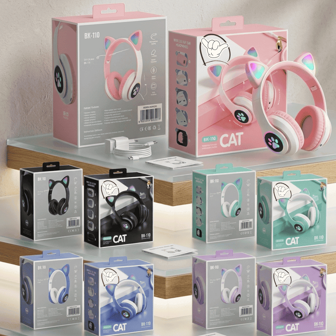 Cat Ear LED Headphones for Kids | Light Up + Bluetooth 5.3 | MoodOn.pk