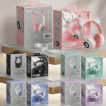 Cat Ear LED Headphones for Kids | Light Up + Bluetooth 5.3 | MoodOn.pk