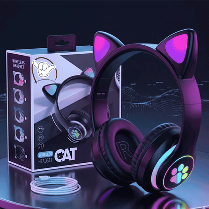 Cat Ear LED Headphones for Kids | Light Up + Bluetooth 5.3 | MoodOn.pk