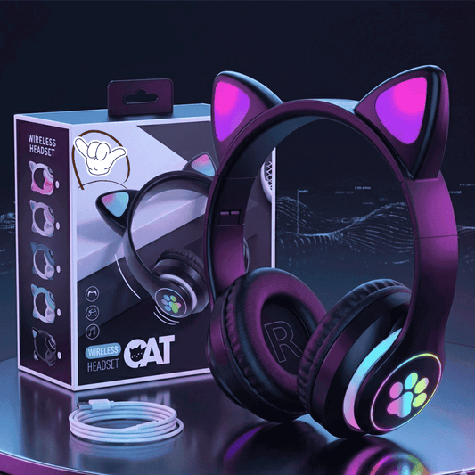 Cat Ear LED Headphones for Kids | Light Up + Bluetooth 5.3 | MoodOn.pk