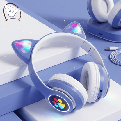Cat Ear LED Headphones for Kids | Light Up + Bluetooth 5.3 | MoodOn.pk