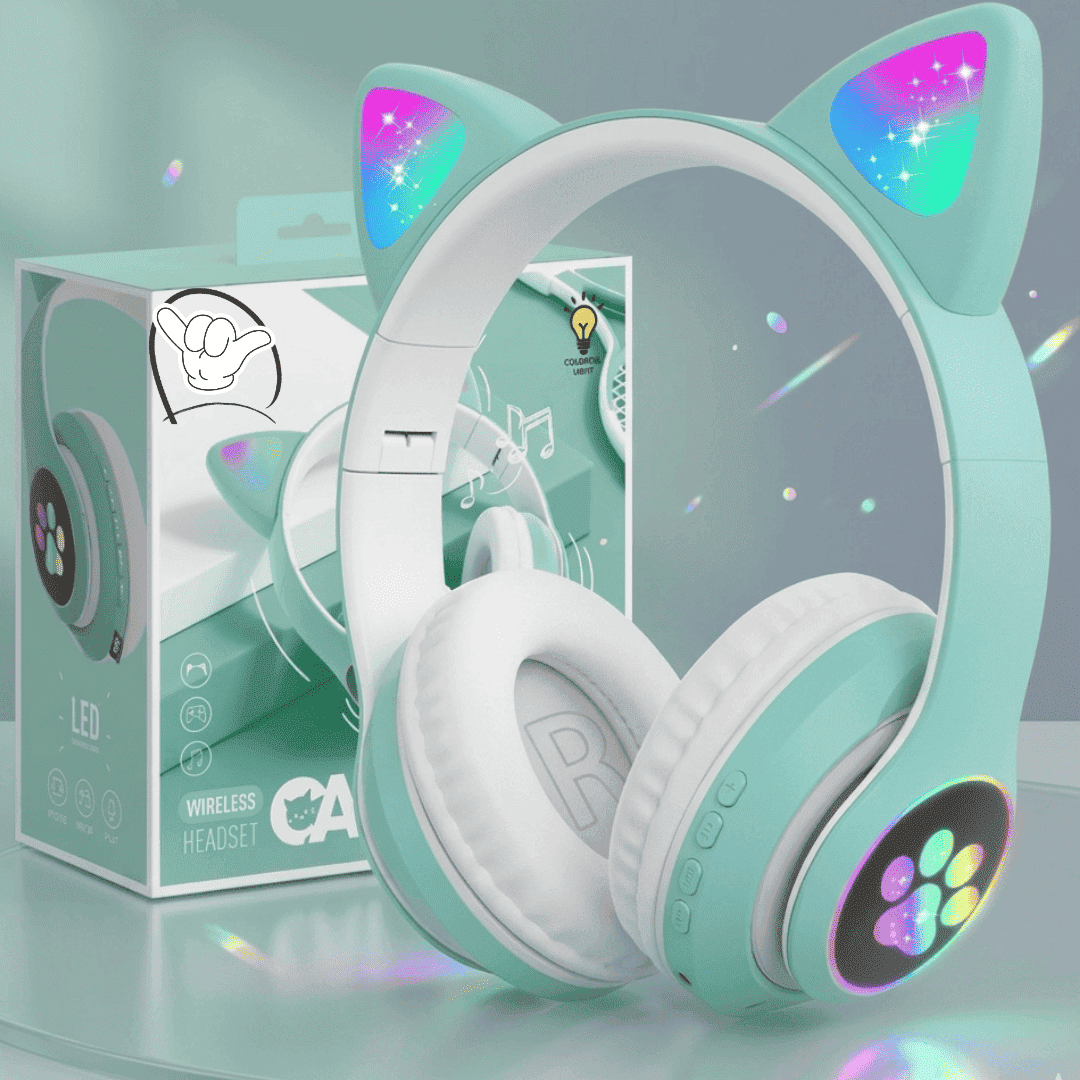 Cat Ear LED Headphones for Kids | Light Up + Bluetooth 5.3 | MoodOn.pk