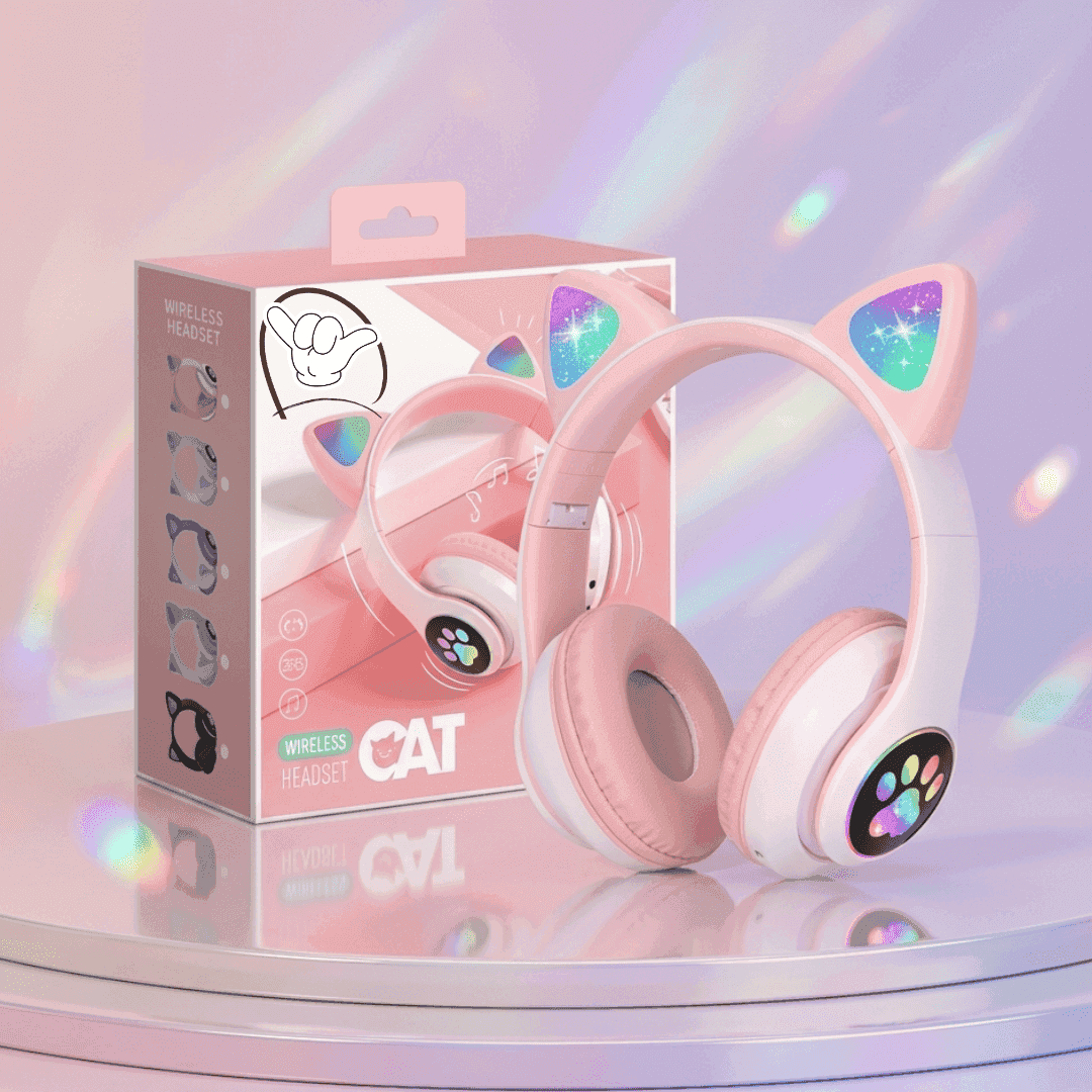 Cat Ear LED Headphones for Kids | Light Up + Bluetooth 5.3 | MoodOn.pk