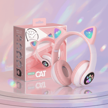 Cat Ear LED Headphones for Kids | Light Up + Bluetooth 5.3 | MoodOn.pk