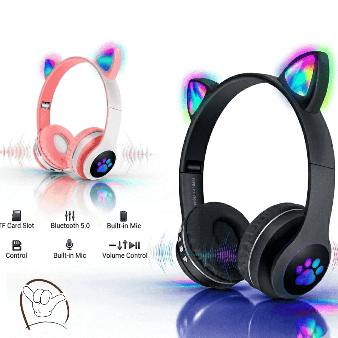 Cat Ear LED Headphones for Kids | Light Up + Bluetooth 5.3 | MoodOn.pk
